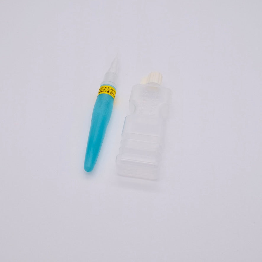 Two plastic containers, one with a blue tip and yellow label, on a white background.