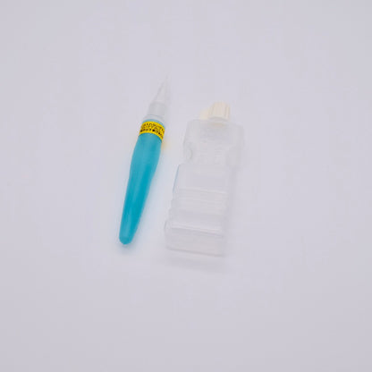 Two plastic containers, one with a blue tip and yellow label, on a white background.