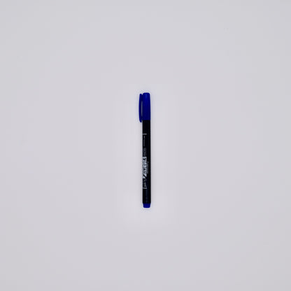 Black pen with blue cap on a white background